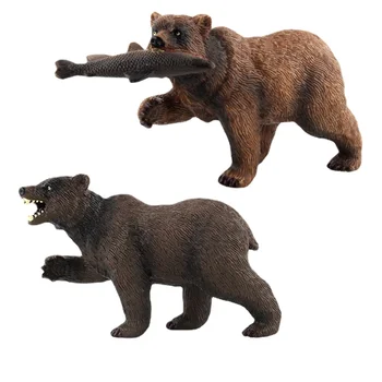 Wild Animal Model Simulácie Wild Čierny Medveď, Medveď Hnedý, Jesť Ryby Pevné Statické Dekorácie Kognitívne Učebné Pomôcky, Hračky Kawaii