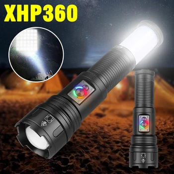 XHP360 Výkonné LED Baterka 1500m Long-range Taktické Flash Light Multi-function Camping Svetlo Zabudované v 5000mA 26650 Batérie