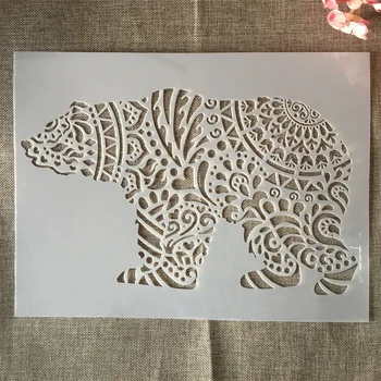 XL 35*26 cm Veľké Mandala Medveď DIY Vrstvenie Blany Maľovanie Zápisník Sfarbenie Razba Album Dekoratívne Šablóny
