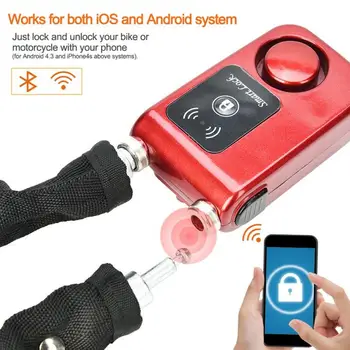 Y797G Nepremokavé Smart Cyklistické Reťazca Zámok Proti Krádeži Smartphone Ovládanie Zámku Červená s 115dB alarm Práce pre iOS 