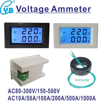 YB4835DVA LCD Napätie Ammeter AC80-300V/150-500V Digitálne Napätie Prúd Meter AC10A/50A/100A/200A/500A/1000A Čierny Biely Kryt