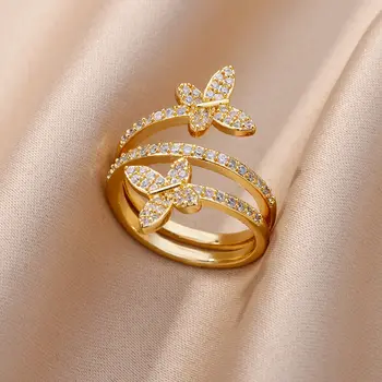 Z Nehrdzavejúcej Ocele Motýľ Krúžok Pre Ženy, Otvorené Cubic Zirconia Motýľ Prst Prsteň Príslušenstvo Anillos Dievča Šperky Svadobný Dar