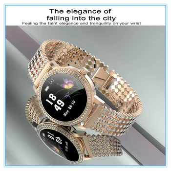 Z nehrdzavejúcej ocele lady smartwatch diamond-pokrytej ocele športové hodinky vodotesné IP68 módne fitness náramok srdcovej frekvencie LW20