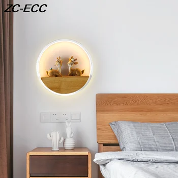 ZC-ECC Nordic Drevené LED Nástenné Svietidlo Spálňa, Nočné Osvetlenie, Biela/Čierna Sconces Nástenné svietidlo Deti Miestnosti Domov Svietidlá