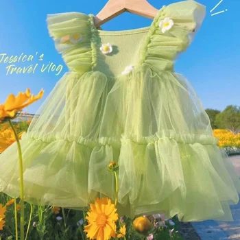 Zelenej Čipky Psa Šaty Šaty Svadobné, Kvetinové Pet Oblečenie Psov Kawaii Princezná Sukne Oblečenie Jar Leto Módne Ropa Perro