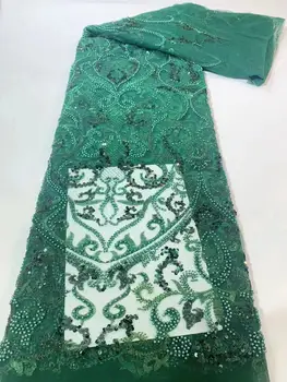 Zelená Nigérijský Ručné Korálky Čipky Textílie 2023 Vysokej Kvality Flitrami Vyšívanie Korálkami Afriky francúzskej Čipky Textílie Šaty QF0757