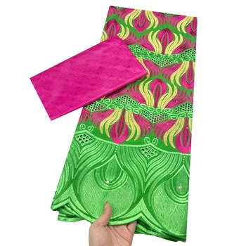 Zelená+Ružovej Čipky Afriky Bazin Riche Textílie Swiss Voile Čipky Nigérijský Bazin Brode Afriky 100% Bavlna Švajčiarskej Čipky Textílie Pre Šaty