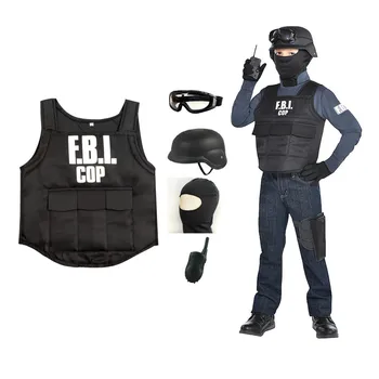 Zvláštny Agent FBI Jednotné Nepriestrelný Vesta Oblečenie Polícia Cosplay Fantázie Halloween Kostým na Deti Karnevalové Pokrývky hlavy Helmu Prop