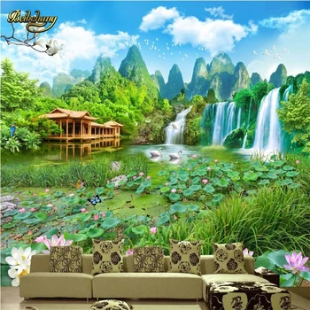 beibehang Lotus vodopád krajinomaľbou Vlastné abstraktných de parede Foto Tapety na Steny v Obývacej Izbe nástenná maľba Dekorácií na Stenu papier