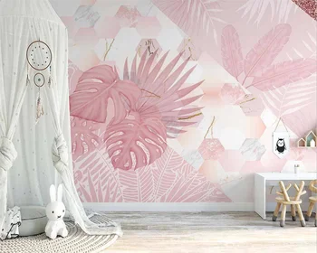 beibehang Vlastné Nordic ručne maľované ružová geometrické abstraktných de parede malé čerstvé rastliny ružové pozadie tapetu