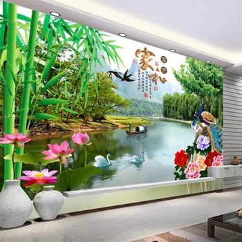 beibehang Vlastnú tapetu 3D nástenná maľba HD lotus pivónia páva doma a bohatý, TV joj, steny papiere domova 3d abstraktných de parede
