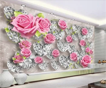 beibehang Vlastnú tapetu 3D photo nástenná maľba rose diamanty obývacia izba pozadí steny domáce dekorácie, tapety 3d abstraktných de parede