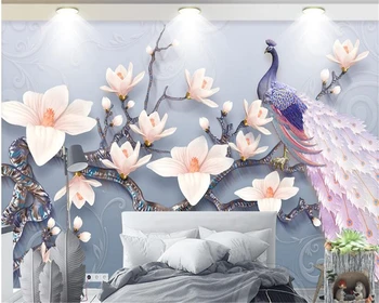beibehang abstraktných de parede 3d tapeta Vysoko kvalitné 3D plastický magnolia páva čerstvé Európskej TV hodvábny papier pozadí steny