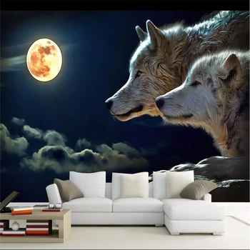 beibehang dekor papier 3D Noc svetlé kolo mesiac útok vlkov jedáleň steny pokrýva nástenné maľby-3d stenu kniha domova