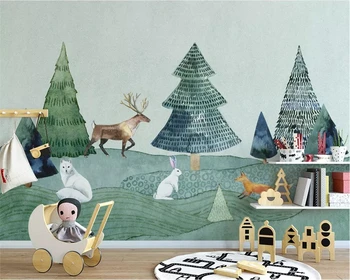 beibehang tapety Vlastné 3D Nordic minimalistický ručne maľované elk lesných zvierat detskej izby pozadí obývacia izba nástenná maľba