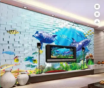 wallpaper photo 3d vlastné nástenné Underwater World Dolphin TV joj stene obývacej izby domova tapety na steny 3d