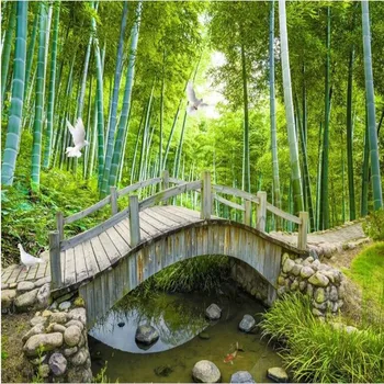 wellyu Vlastné veľké nástenné maľby harmóniu holuby mosty krajiny bambusu krajiny 3D tapeta abstraktných de parede