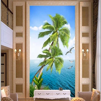 wellyu Vlastnú Tapetu 3D photo nástenná maľba обои Realistické Kokosového Stromu na More, Výhľad na Vchod Prekročení Chodby, tapety abstraktných de parede