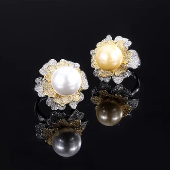 značka originálne Luxusné real šperky 2022 Nový štýl Aobeimu pearl pozlátené farba oddelenie vykladané diamond kvet žien krúžok 14
