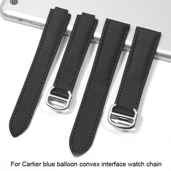Čierny nylon textúrou originálne kožené nepremokavé dno popruh Pre Cartier modrý balón vypuklé rozhranie sledovať reťaz 18 mm 20 mm