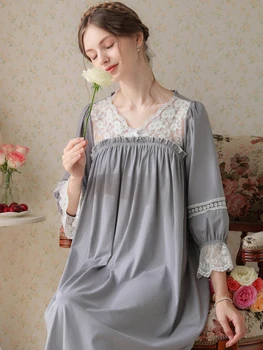 Ženy Lolita Víla Vintage Princezná Nightgowns Lete Bavlna Voľné Volánikmi Tvaru Viktoriánskej Nočné Šaty S Dlhým Rukávom Sleepwear