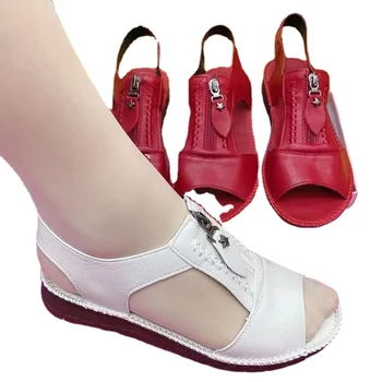 Ženy Sandále Na Zips, Ploché Mäkká Pu Kože Jediným Pohodlný Sandalias Lete Bežné Matka Topánky Farbou Plus Veľkosť Chaussure Femme