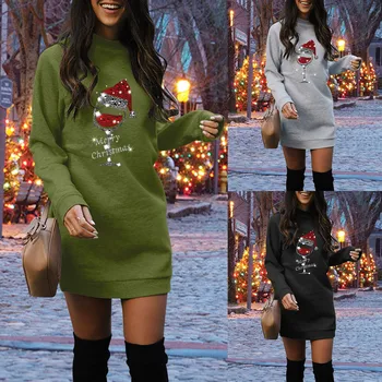 Ženy Vianočné Sweatershirts Dlhý Rukáv O Krk Ľahký Midi Pulóver Roztomilý Koktejlové Šaty pre Ženy, Midi Letné Šaty