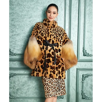 Ženy na Srsť Srsť 2223 Trend Prírodné Kožušiny Dlho Noriek Leopard Kvetinový vrchné oblečenie Bundy Výkopu Coats Nové V Outdoorové Oblečenie Oblečenie