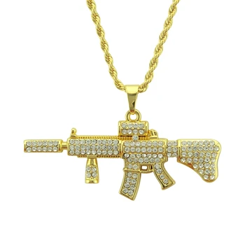 Žiariace, Zlaté Nehrdzavejúcej Ocele Crystal M4A1 Tvar Náhrdelník Prívesok Charm Hip Hop Móda, Šperky, Darček Pre Stranu, Pre Mužov Chlapec