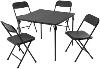 Živica Karty Stôl so Stoličkami Sada 4,Vnútorný/Vonkajší Skladací Stôl & Stoličky, Jedálenský Set 5-Dielna, Čierna